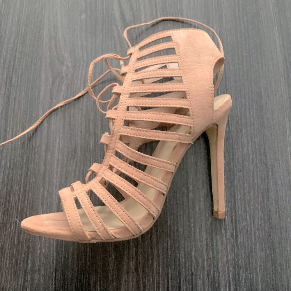 Nude lace up heels